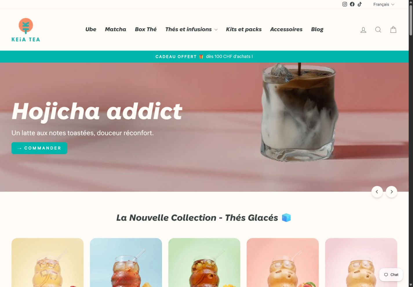 Site client Keia Tea : boutique suisse de thés et matcha