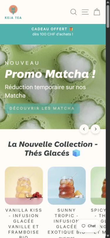 Keia Tea sur un écran mobile